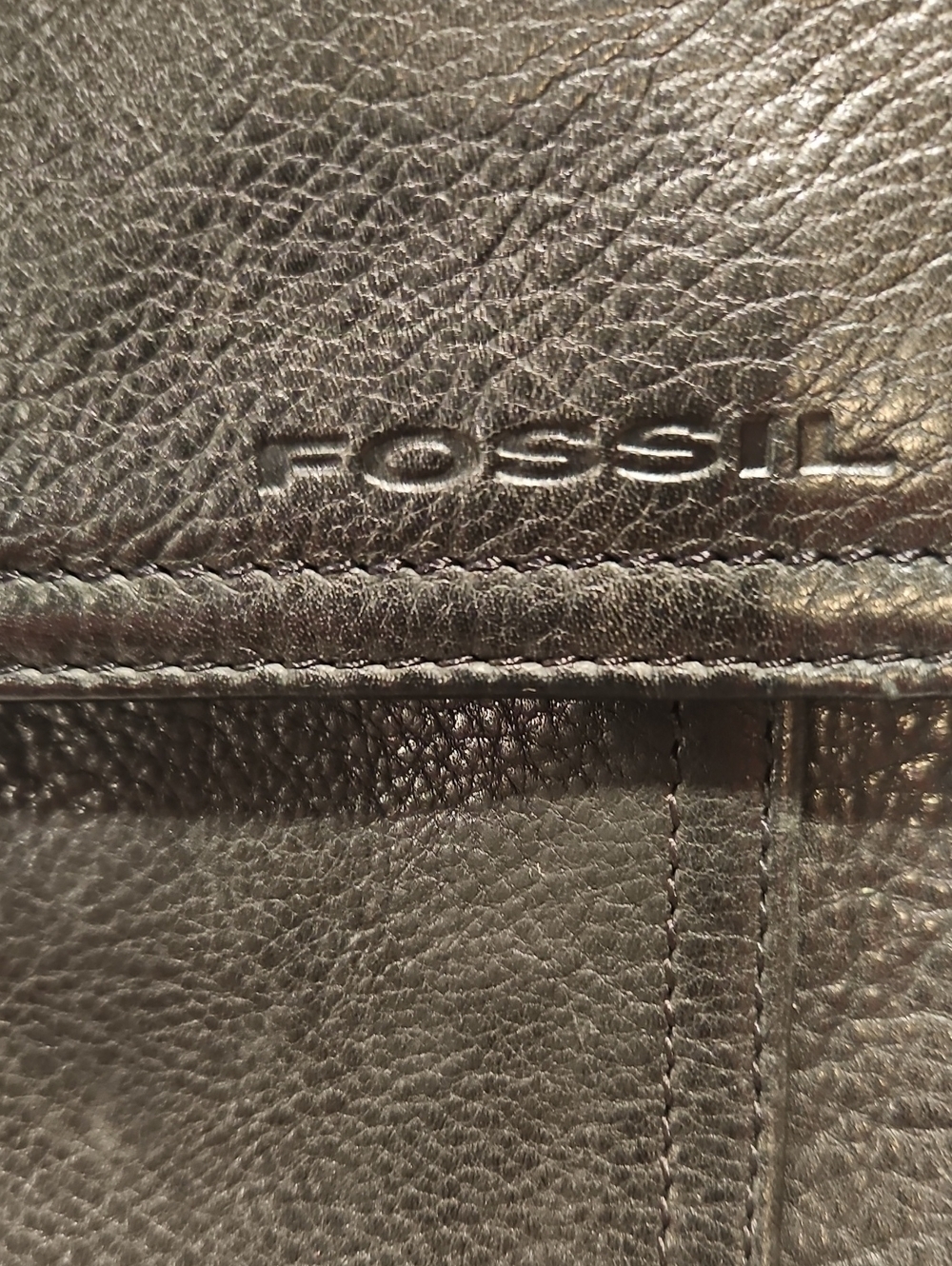 Vintage Fossil Black Pebbled Leather Crossbody Organizer Bag 8"x7"